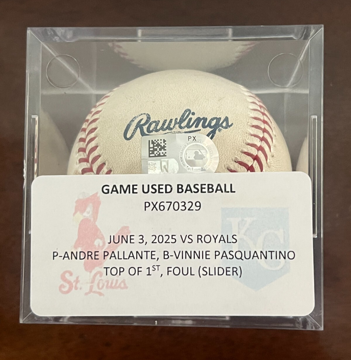 JAC CAGLIANONE GAME USED BASEBALL MLB DEBUT 6/3/25 KANSAS CITY ROYALS ROOKIE