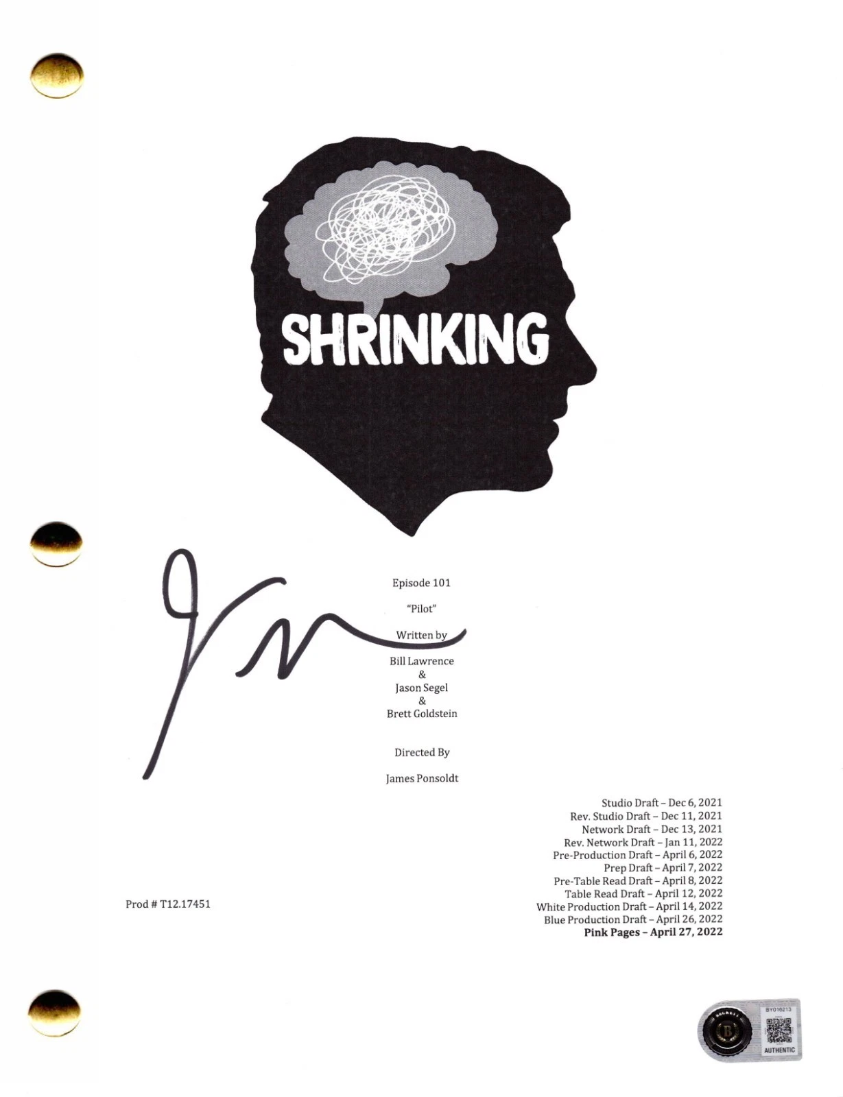 Jason Segel Signed Shrinking Pilot Script Authentic Autograph Beckett