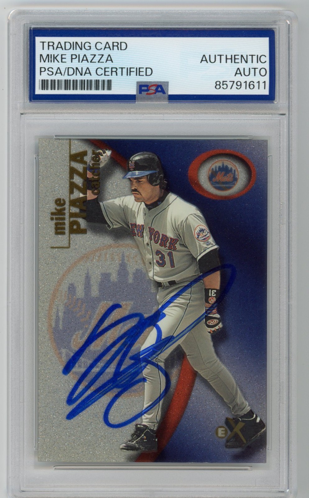 Signed Baseball Card Auto Mike Piazza 2001 Fleer E-X #30 New York Mets PSA/DNA