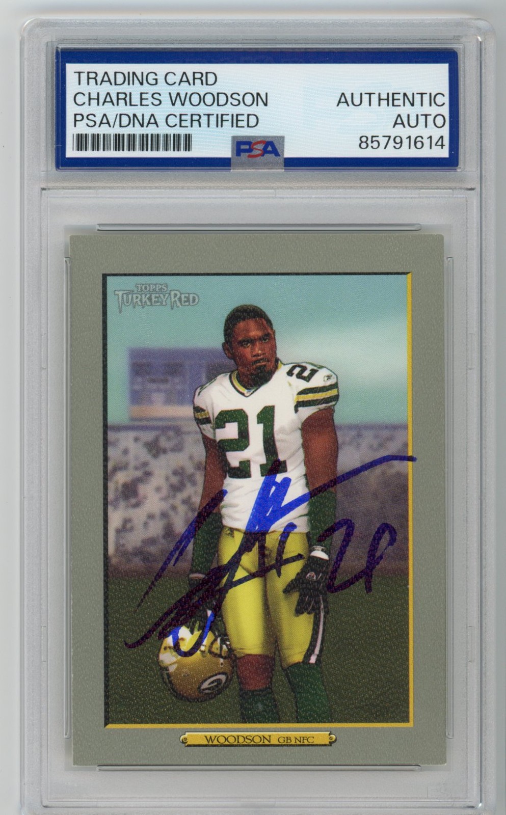 Signed Football Card Auto Charles Woodson 2006 Topps Turkey Red #281 PSA/DNA