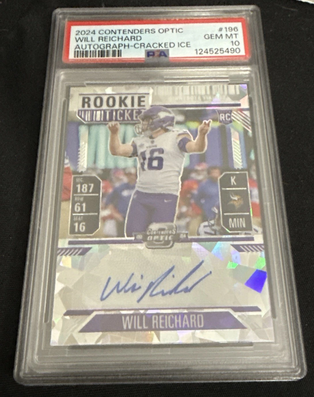 2024 Contenders Optic - WILL REICHARD - Cracked Ice Ticket /22 - PSA 10 RC Auto