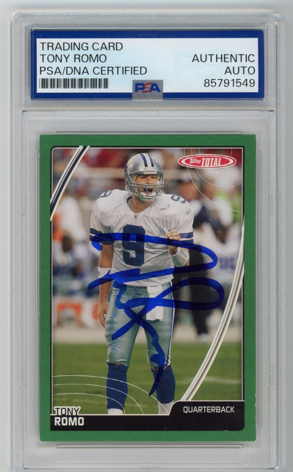 Signed Football Card Auto Tony Romo 2007 Topps Total #290 Dallas Cowboys PSA/DNA