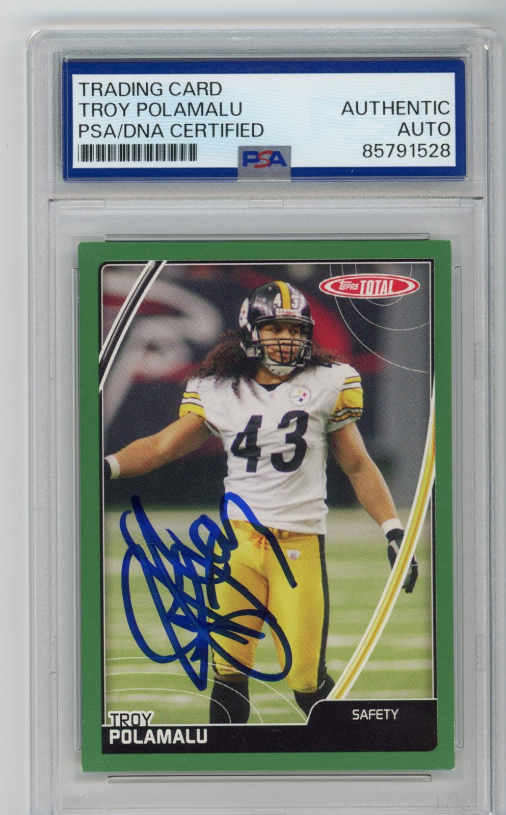 Signed Football Card Auto Troy Polamalu 2007 Topps Total #158 Steelers PSA/DNA