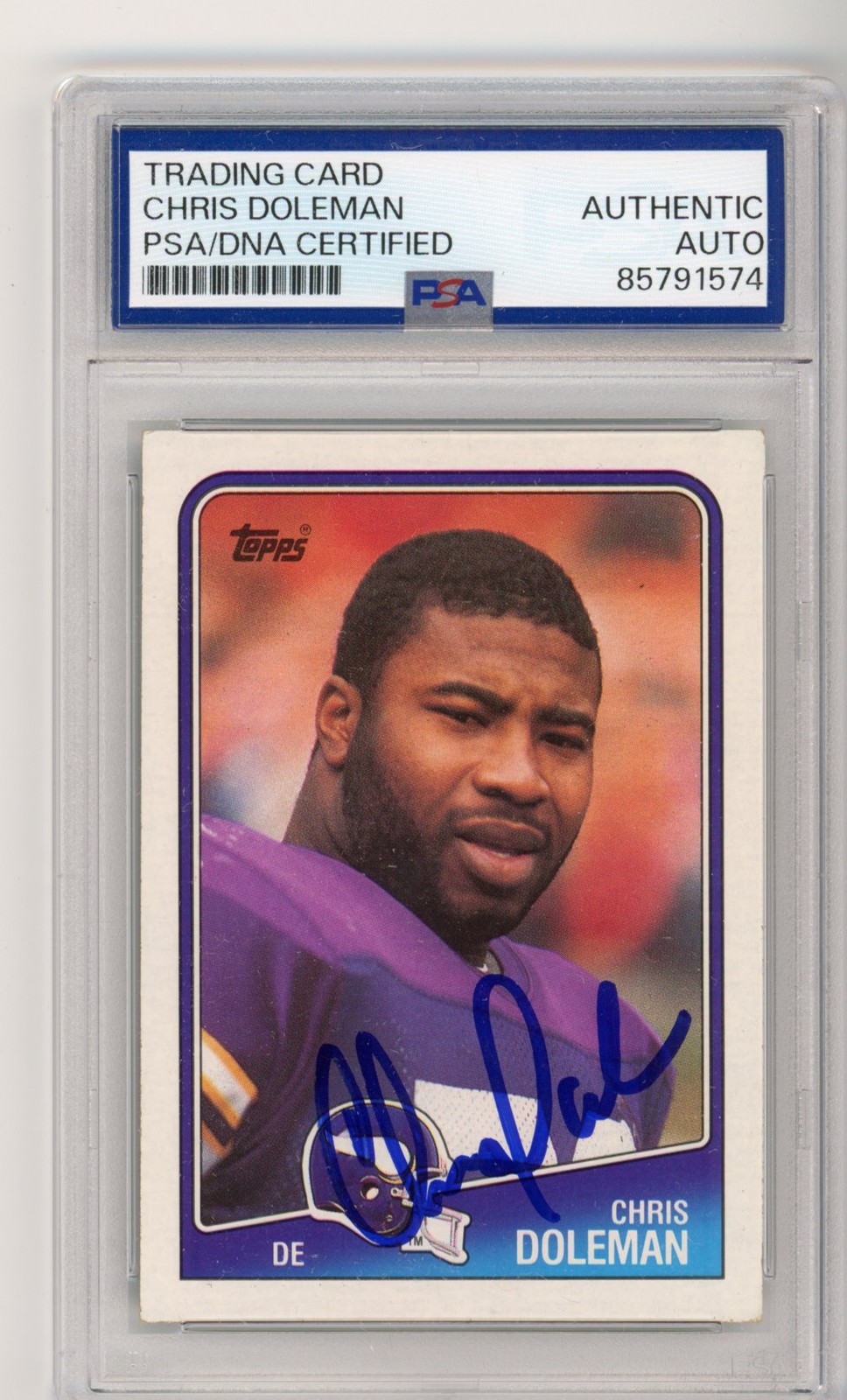 Signed Football Card Auto Chris Doleman 1988 Topps #157 Vikings RC PSA/DNA