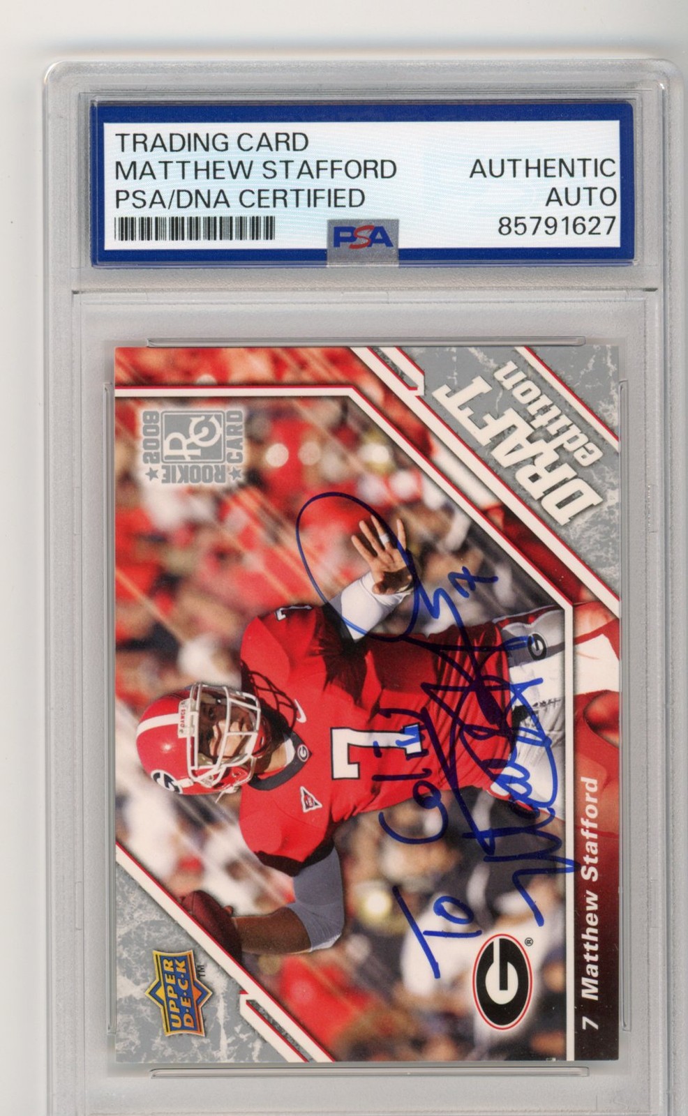 Signed Football Card Matthew Stafford 2009 Upper Deck DE Personalized PSA/DNA