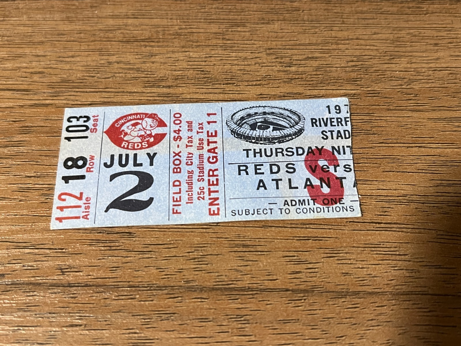 VTG OLD BASEBALL TICKET STUB REDS V. ATLANTA BRAVES HANK AARON TRIPLE 7/2 1970