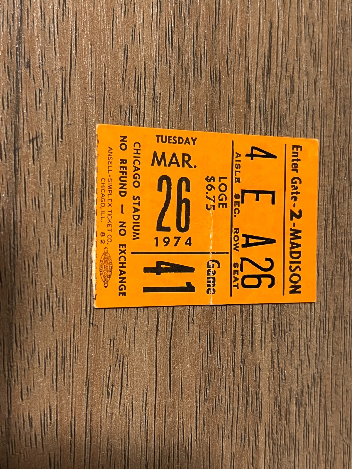 VTG Basketball Ticket Stub NBA 3/26 1974 Cleveland Cavs Cavaliers Chicago Bulls