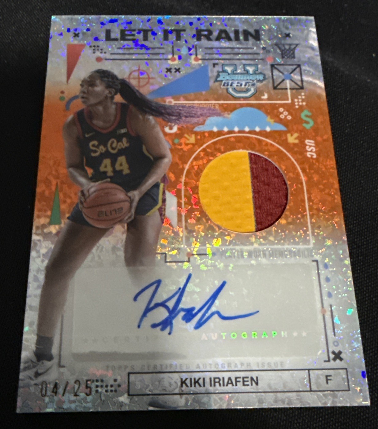 2024-25 Bowman U Best Kiki Iriafen Let It Rain Gold Jersey Patch Auto /25