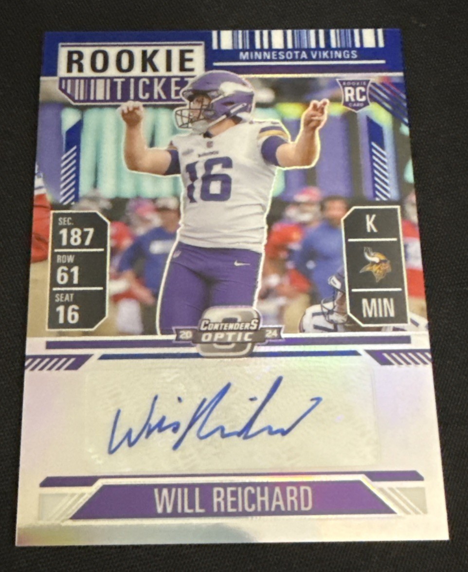 2024 Contenders Optic Will Reichard Rookie Ticket Auto Blue Prizm #/75 Vikings