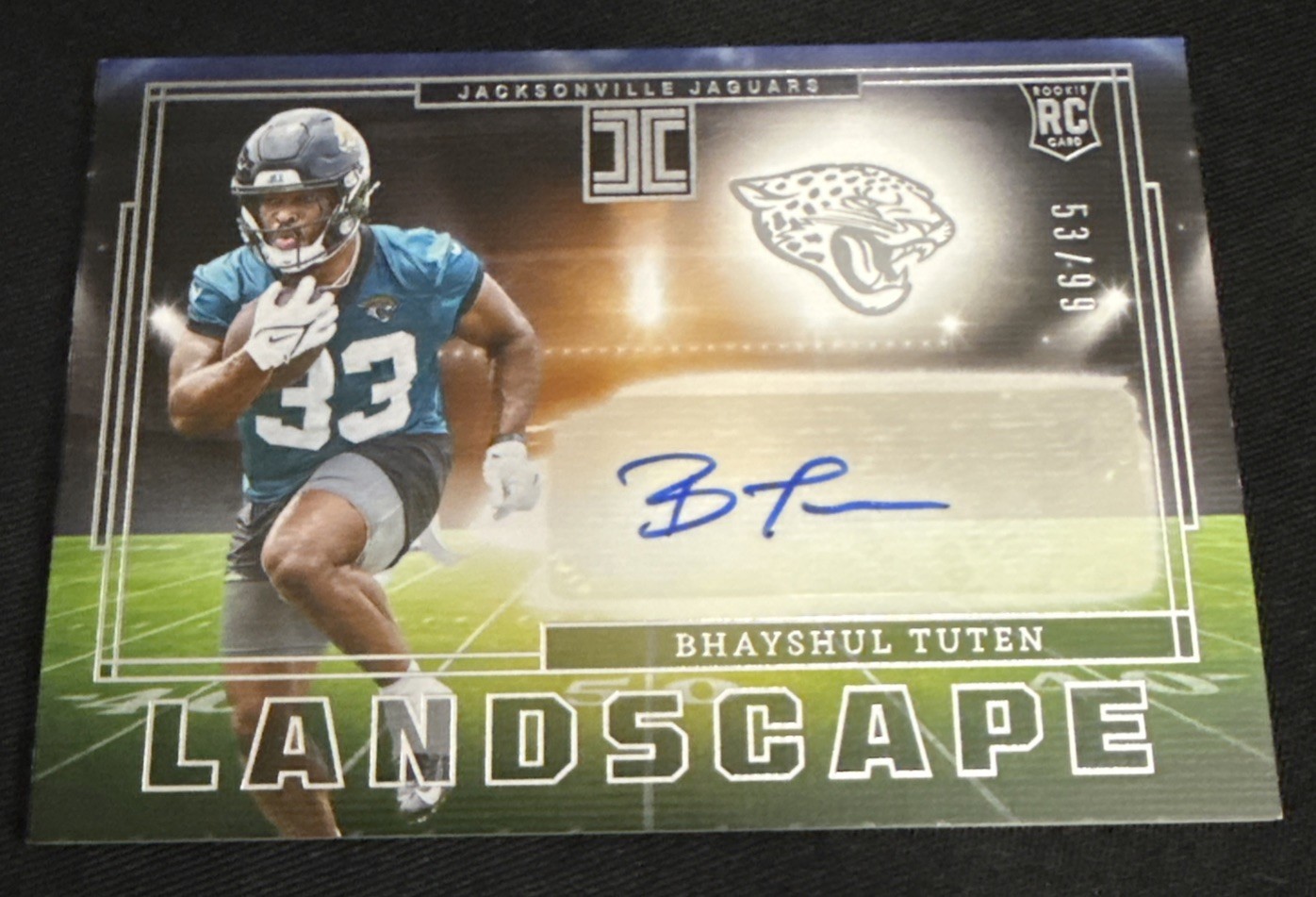2025 Panini Impeccable Bhayshul Tuten Rookie Landscape RC Auto #/99 Jaguars