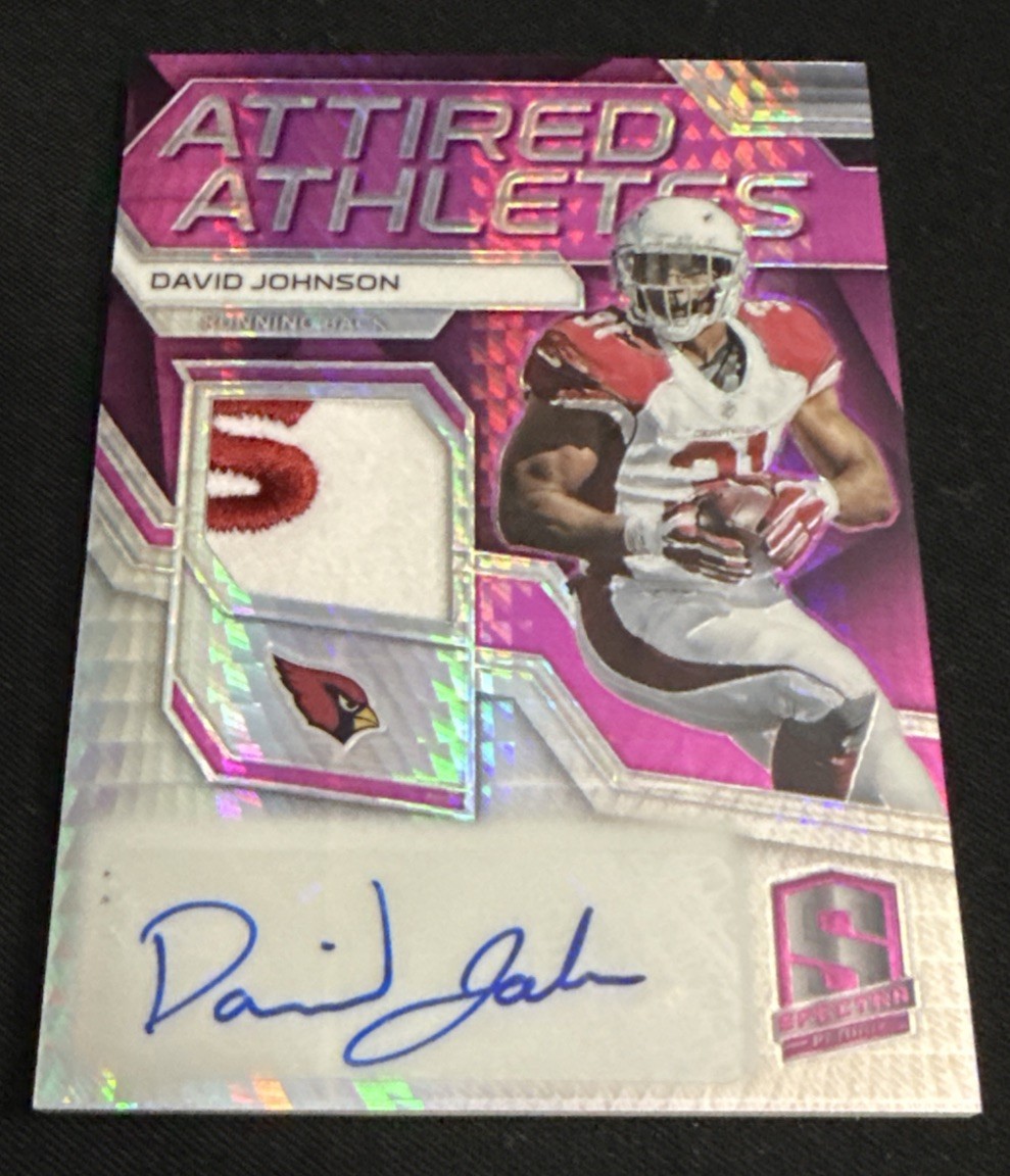 2017 Panini Spectra - Attired Athletes #AA-DJ David Johnson AUTO PATCH Pink 2/5