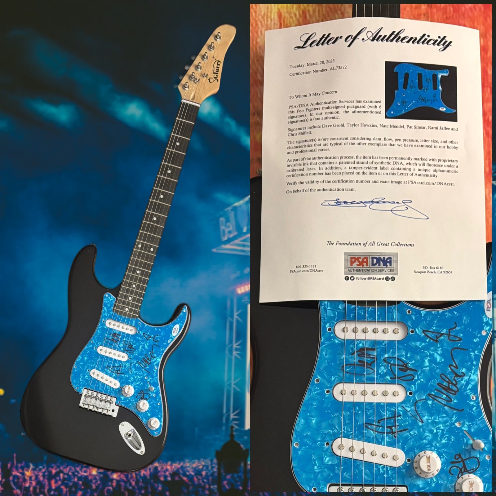 PSA  Dave Grohl Taylor Hawkins x6  * FOO FIGHTERS *  Signed Electric Guitar  COA