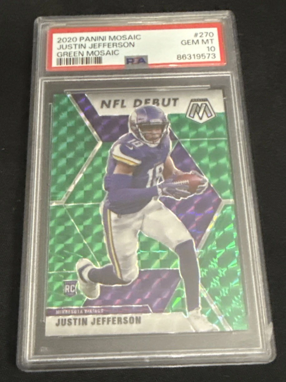 2020 Panini Mosaic NFL Debut Justin Jefferson #270 Green Mosaic Prizm (RC PSA 10