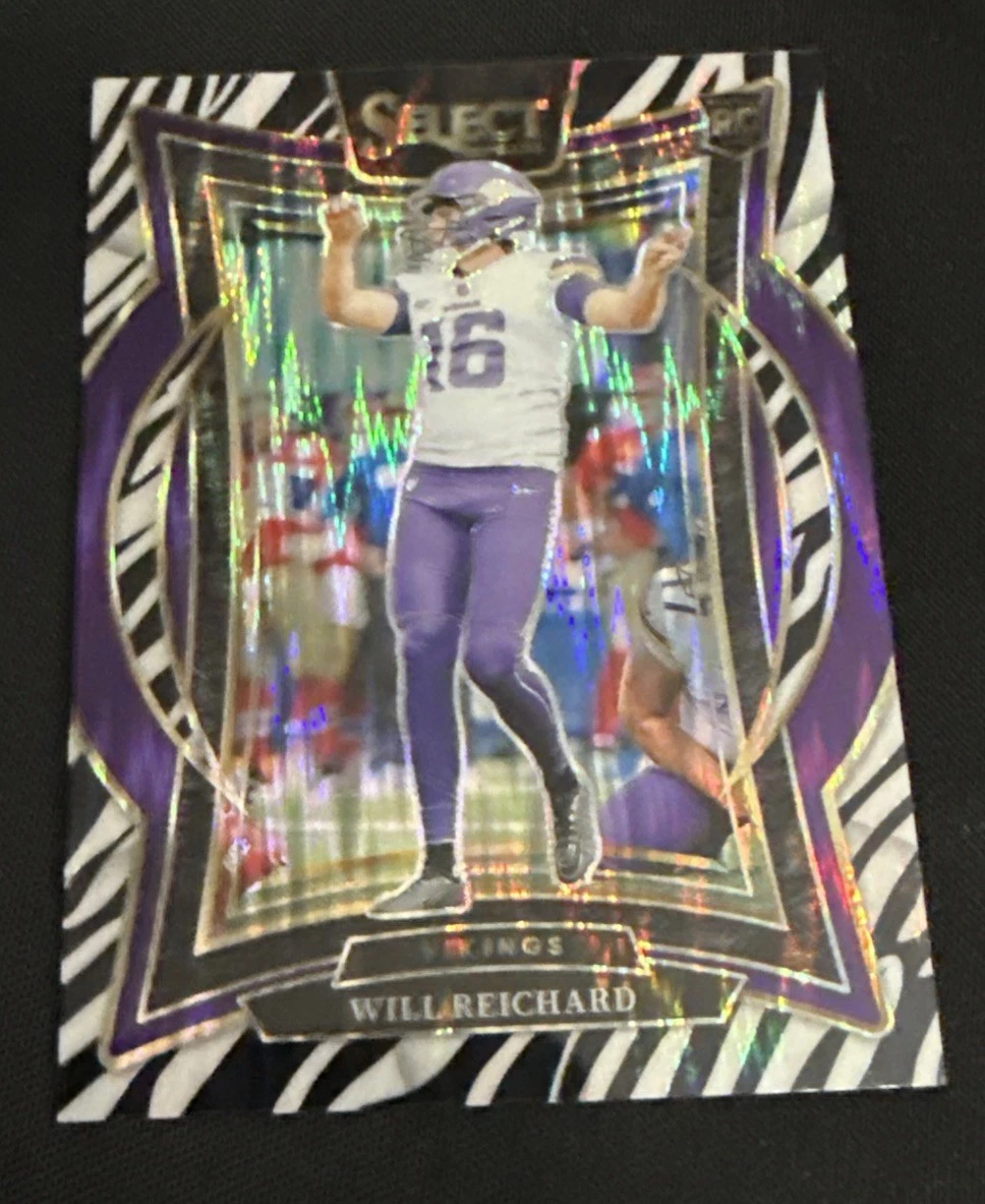 Will Reichard 2024 Panini Select Concourse RC SP Zebra Prizm Shock #21 Vikings