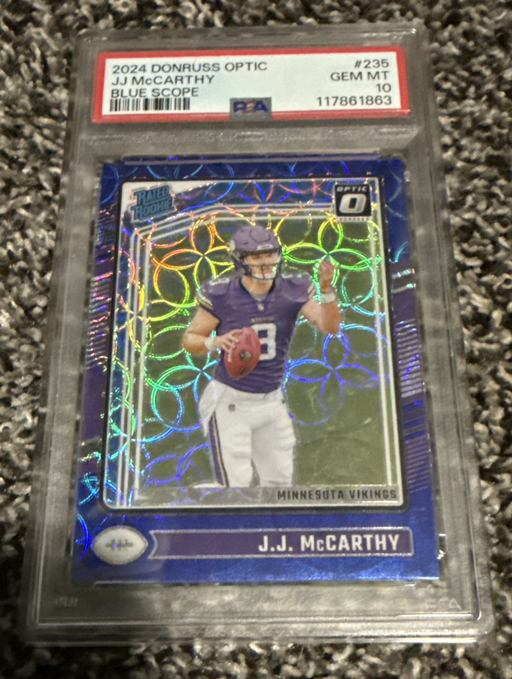 2024 Donruss Optic #235 J.J. McCarthy Blue Scope PSA 10 🟣💎