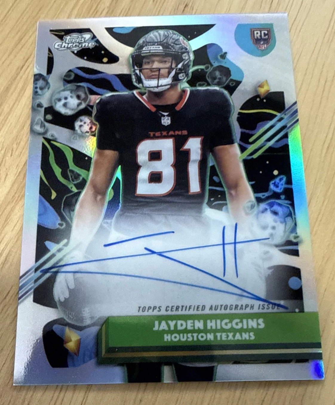 Jayden Higgins Texans 2025 Topps Chrome Cosmic Silver Eclipse Rookie Auto