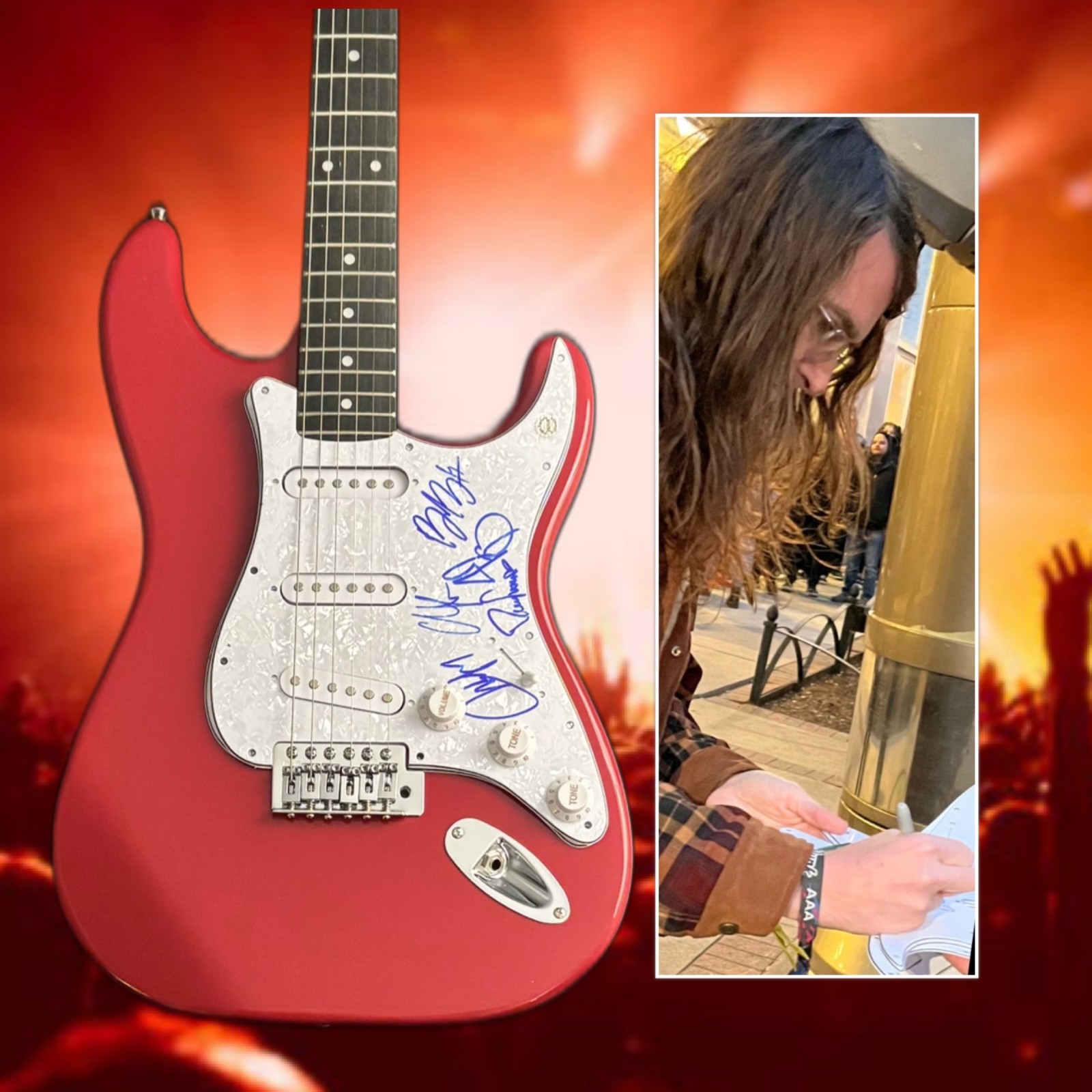 GFA Derek Sanders x5 Band  * MAYDAY PARADE *  Signed Electric Guitar PROOF COA