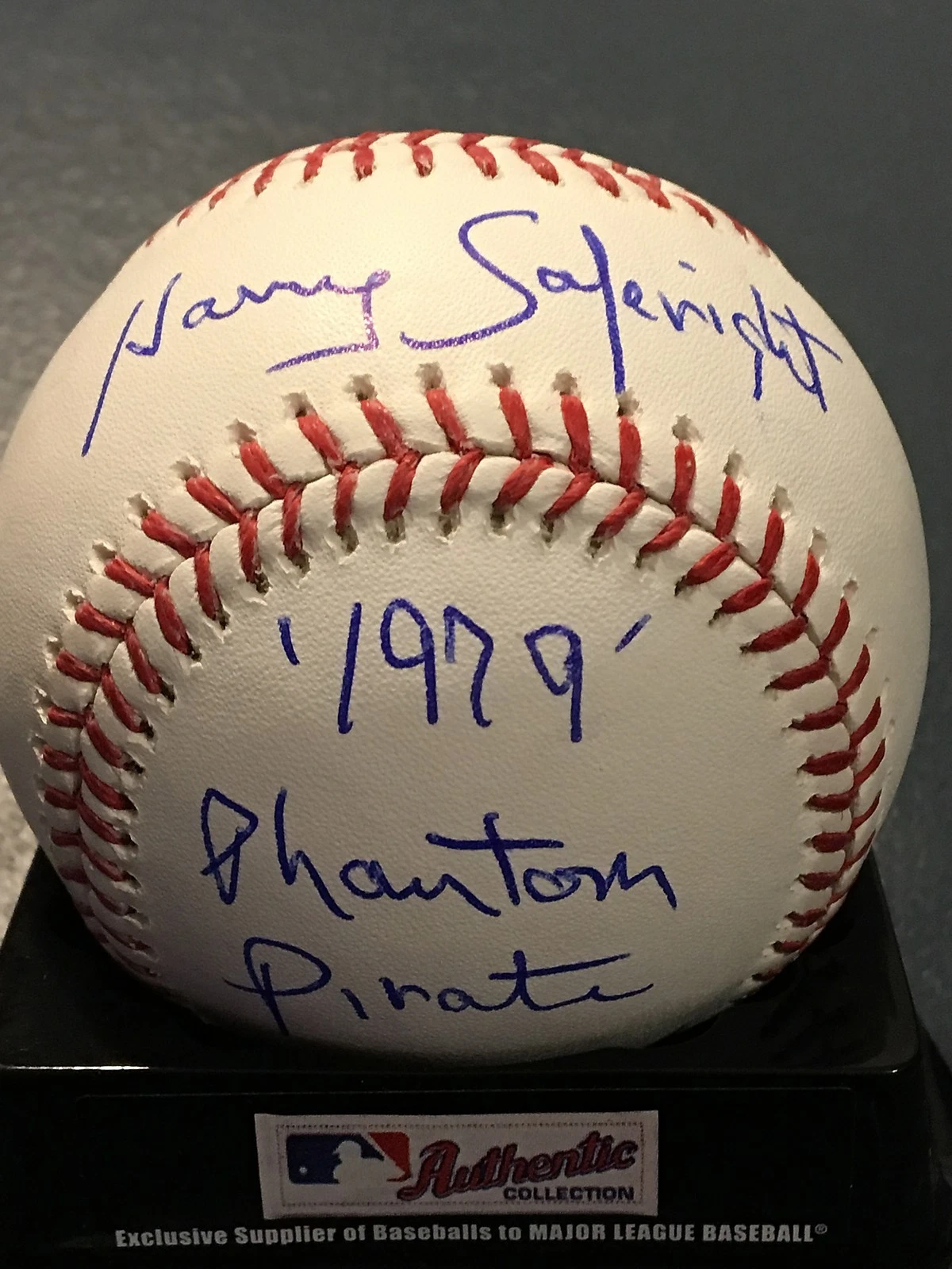 HARRY SAFERIGHT  PITTSBURGH PIRATES  1979 PHANTOM PIRATE  SIGNED OML BASEBALL