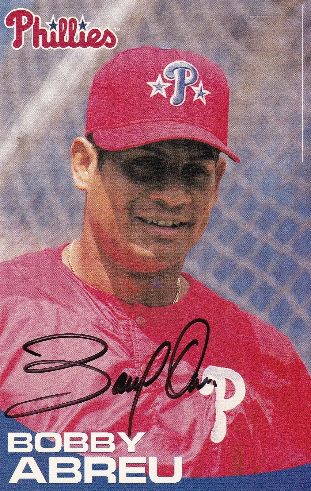 BOBBY ABREU  PHILADELPHIA PHILLIES  2000 TEAM ISSUED SIGNED POSTCARD