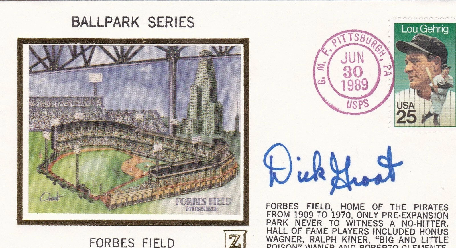 DICK GROAT  PITTSBURGH PIRATES  SIGNED POST DATED ENVELOPE