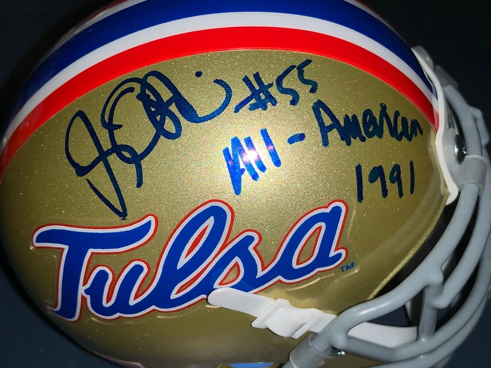 JERRY OSTROSKI TULSA GOLDEN HURRICANES ALL AMERICAN 91 SIGNED SCHUTT MINI HELMET