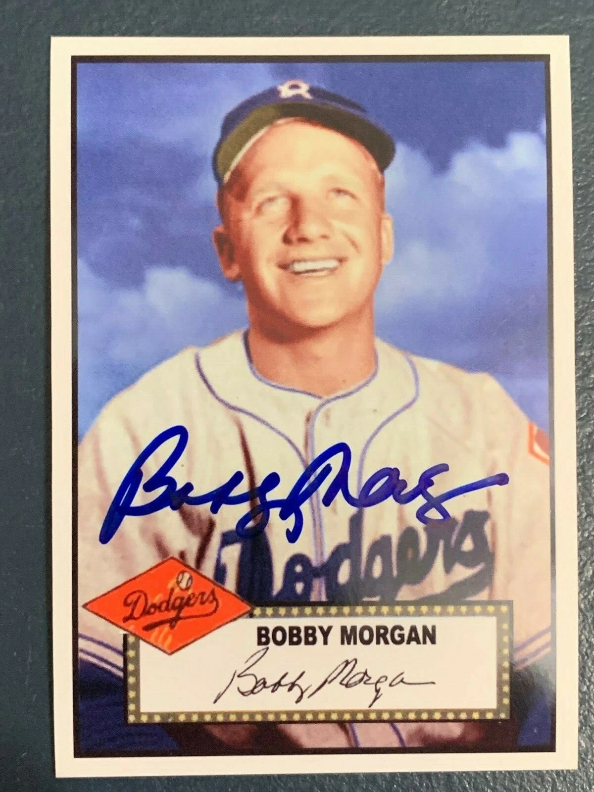 BOBBY MORGAN  BROOKLYN DODGERS   SIGNED 1952 STYLE CUSTOM CARD