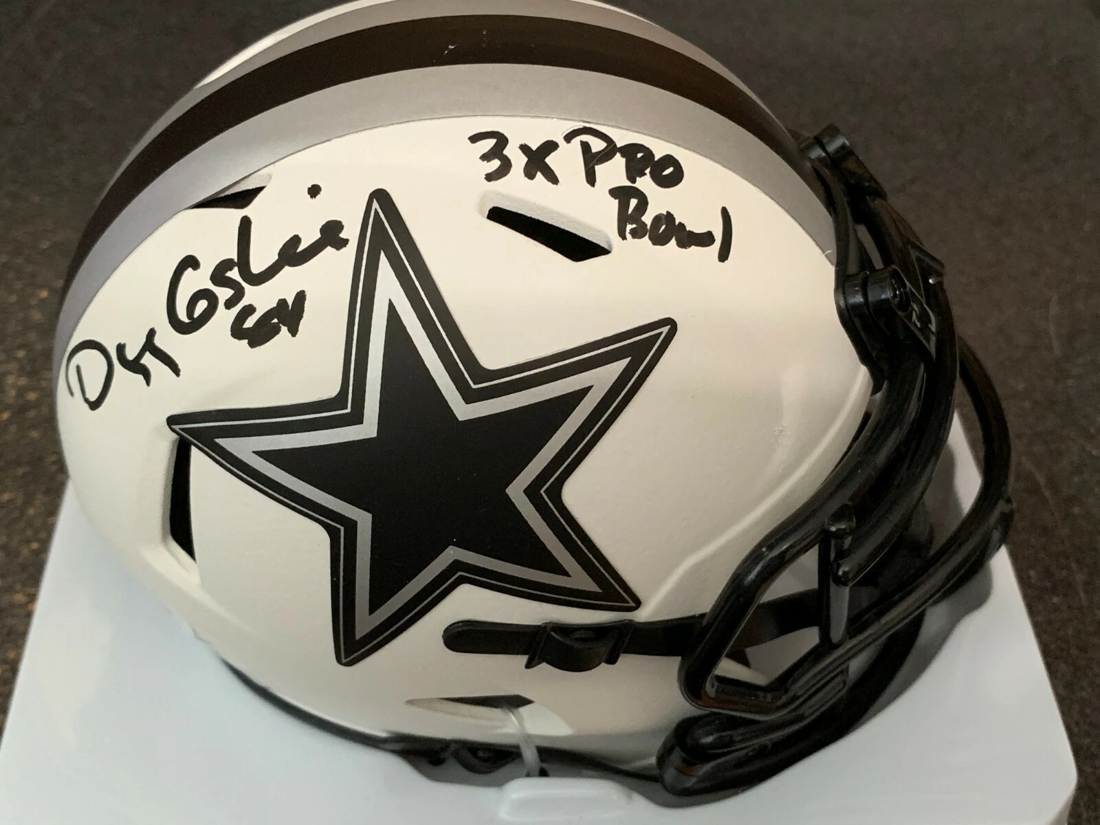 DOUG COSBIE  DALLAS COWBOYS 3 X PRO BOWL LUNAR ECLIPSE JSA SIGNED MINI HELMET