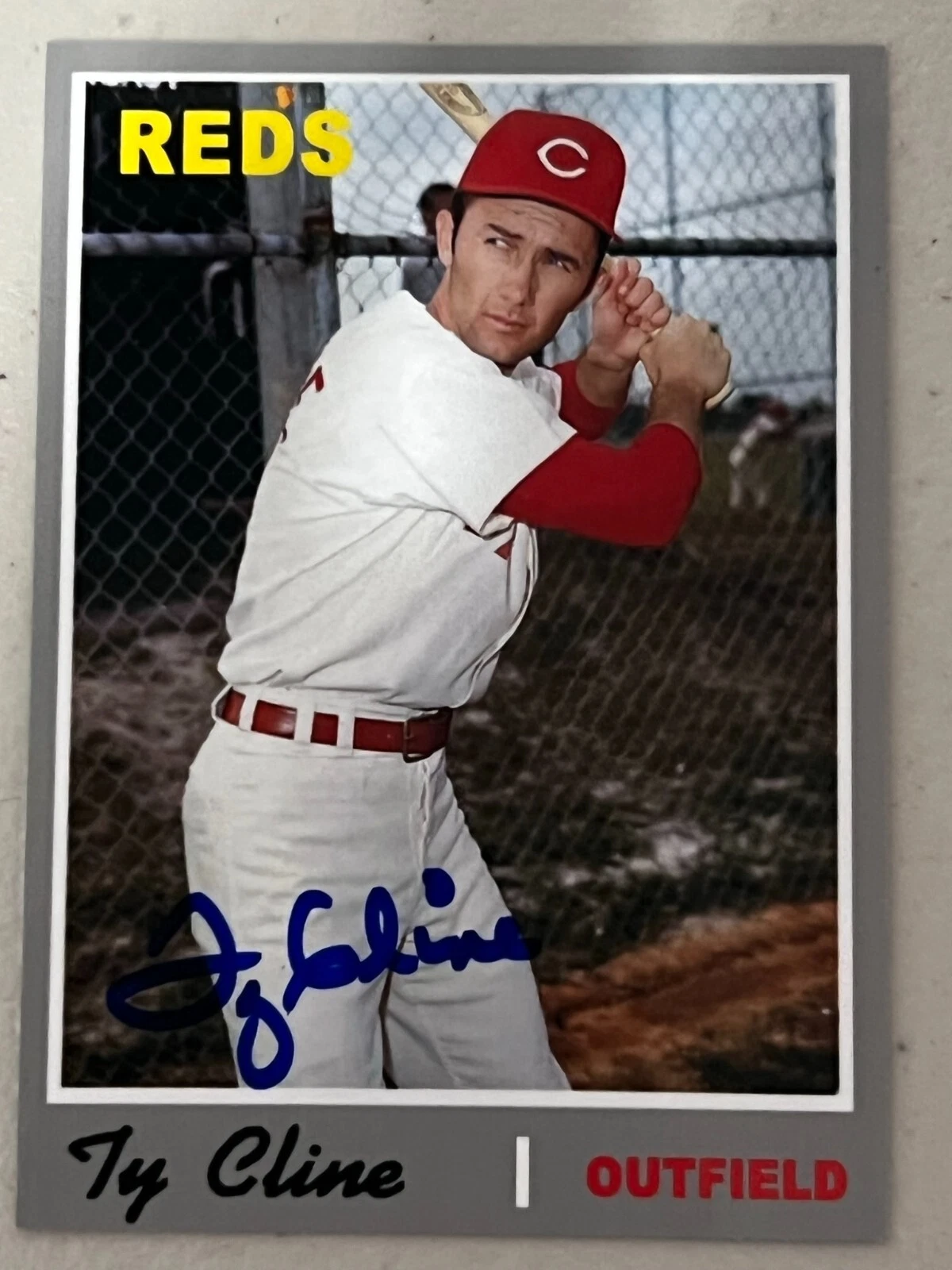 TY CLINE  CINCINNATI REDS  1970 STYLE  SIGNED CUSTOM CARD