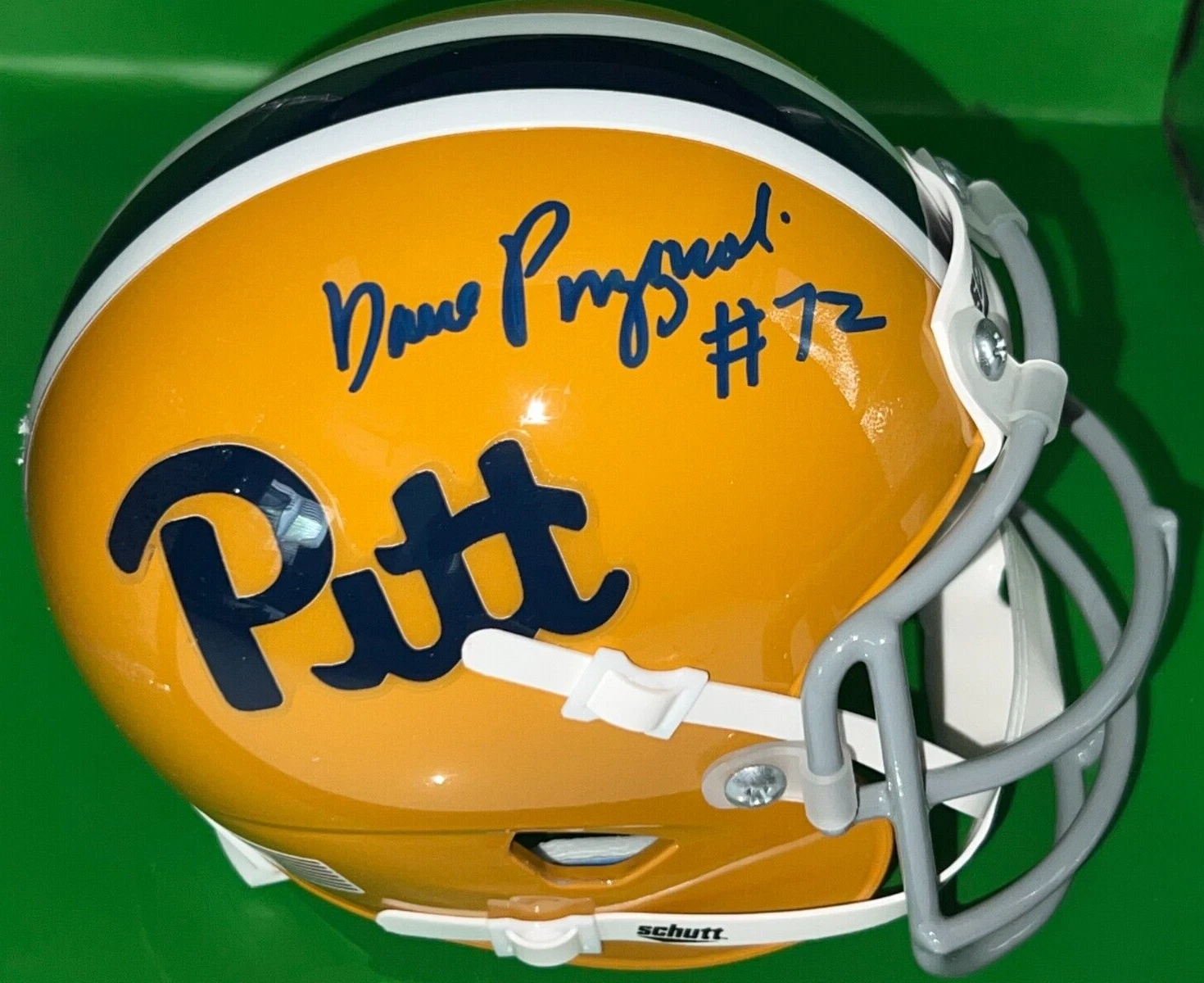 DAVE PUZZUOLI  PITTSBURGH PANTHERS   SIGNED SCHUTT MINI HELMET