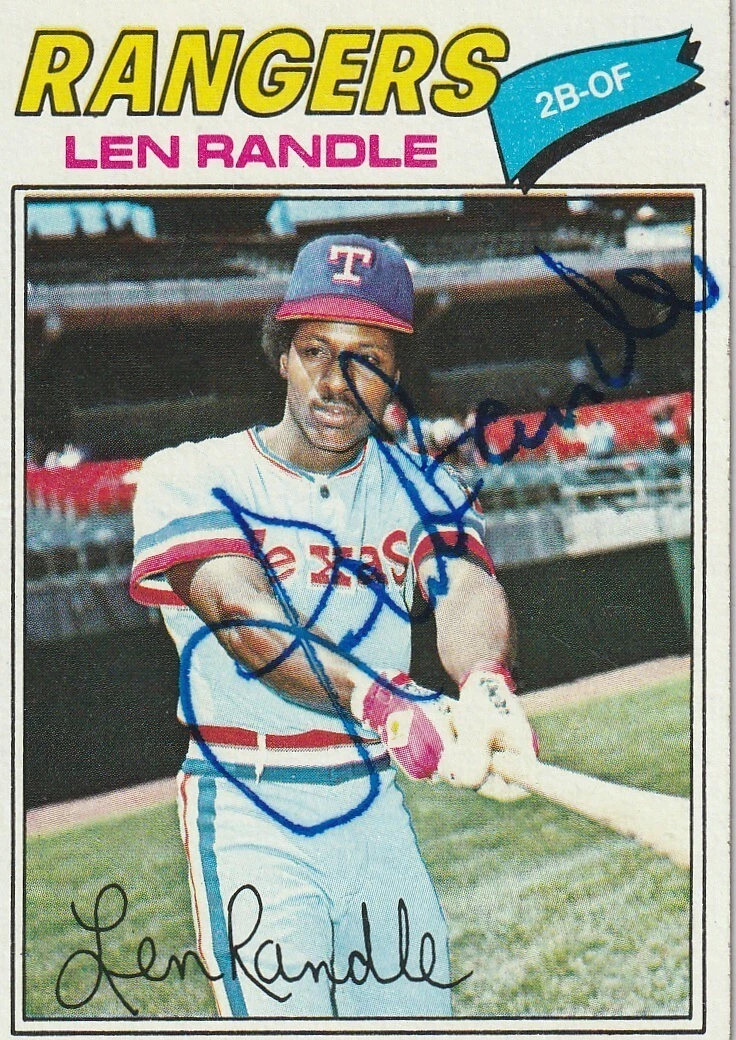 LENNY RANDLE TEXAS RANGERS  SIGNED 1977 TOPPS CARD #196