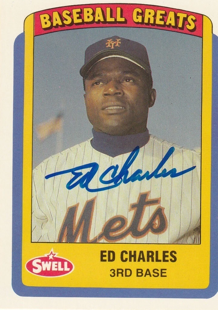ED CHARLES  NEW YORK METS  SIGNED 1990 SWELL CARD #123
