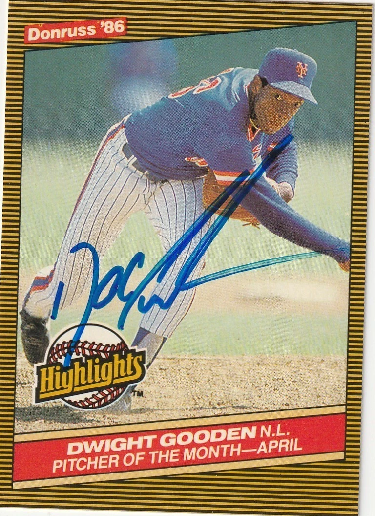 DWIGHT GOODEN  NEW YORK METS  SIGNED 1986 DONRUSS HIGHLIGHTS CARD #8