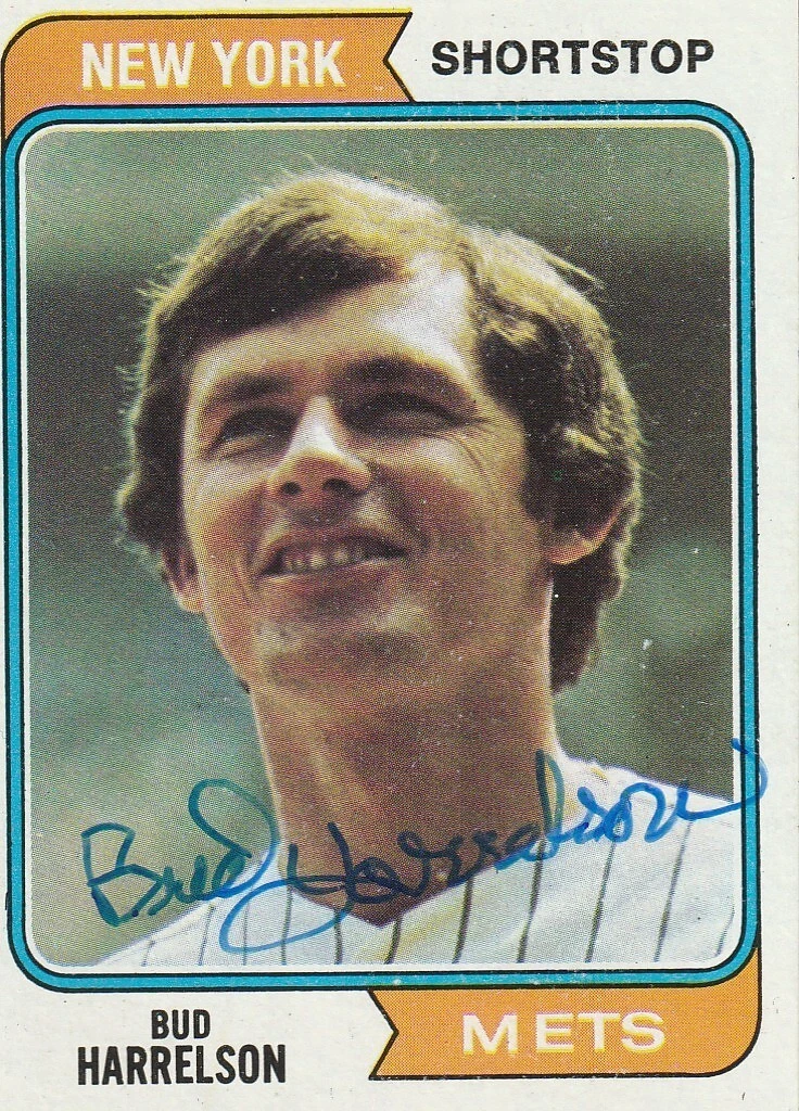 BUD HARRELSON  NEW YORK METS SIGNED 1974 TOPPS CARD #380