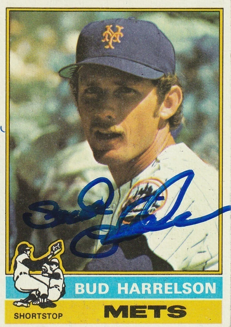 BUD HARRELSON  NEW YORK METS SIGNED 1976 TOPPS CARD #337