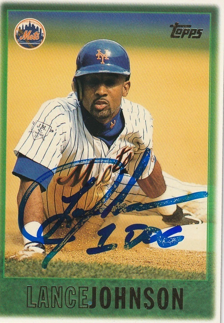 LANCE JOHNSON NEW YORK METS SIGNED 1997 TOPPS  CARD #261