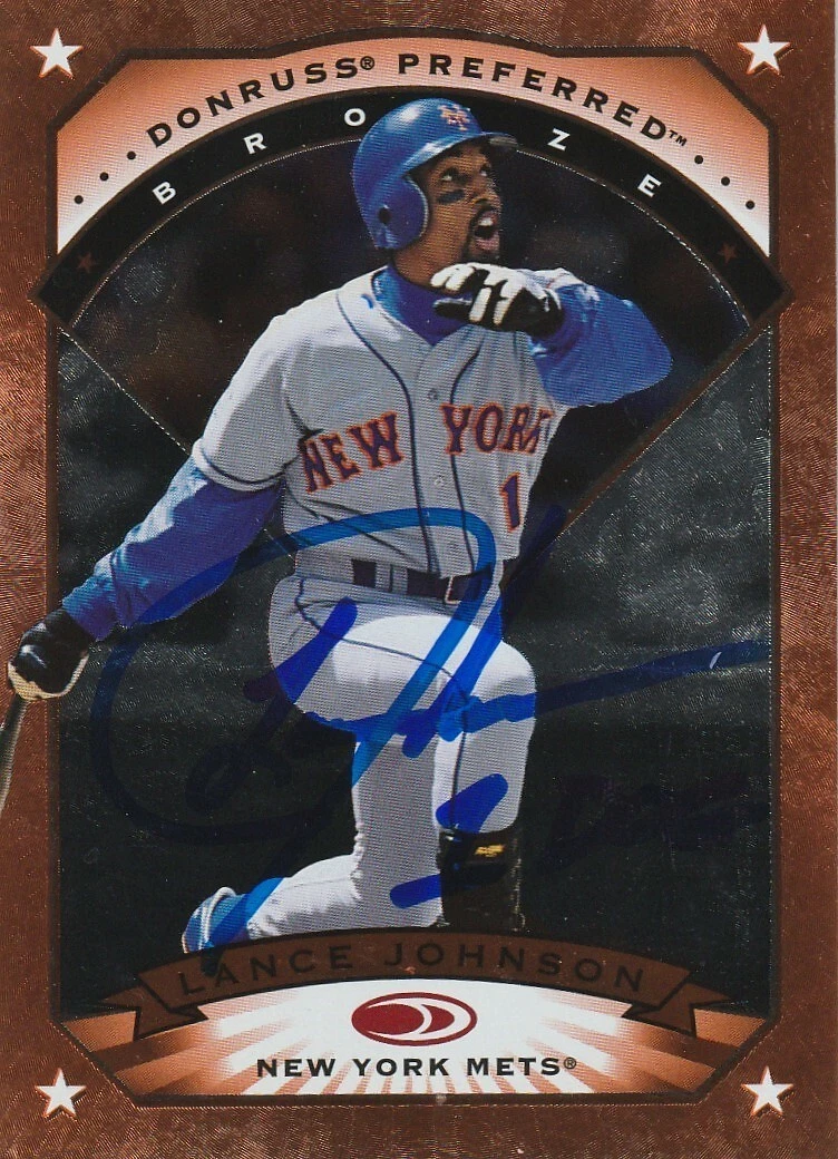 LANCE JOHNSON NEW YORK METS SIGNED 1997 DONRUSS PREFERRED CARD #97
