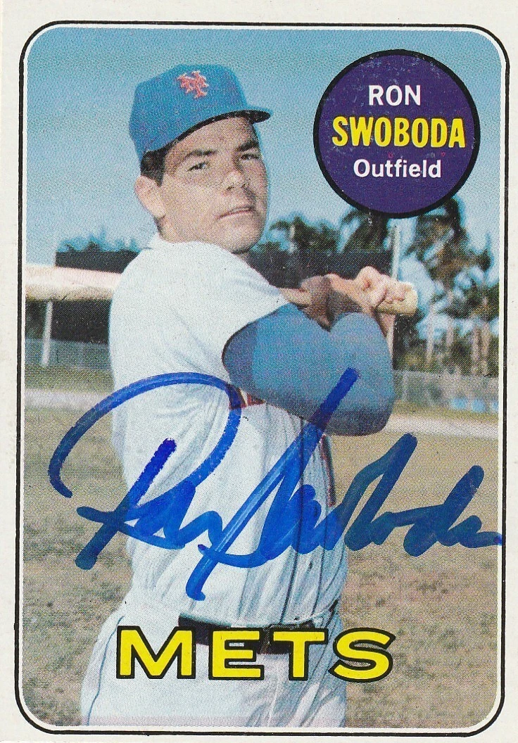 RON SWOBODA NEW YORK METS  SIGNED 1969 TOPPS CARD #585