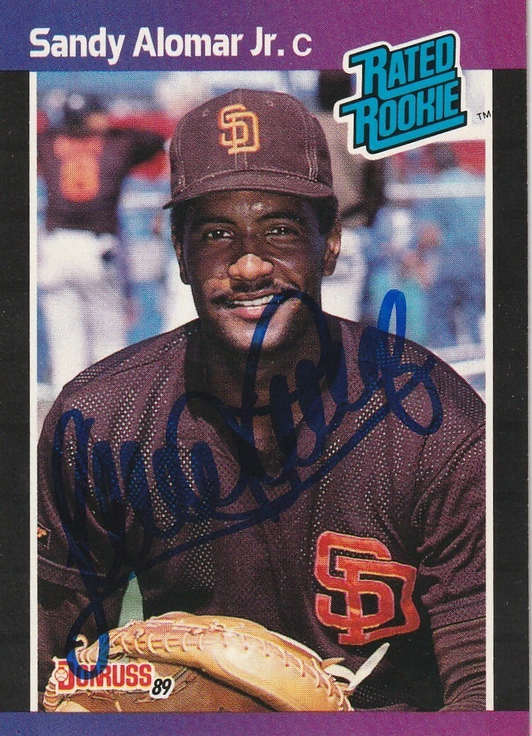 SANDY ALOMAR JR  SAN DIEGO PADRES  SIGNED 1989 DONRUSS  CARD #28