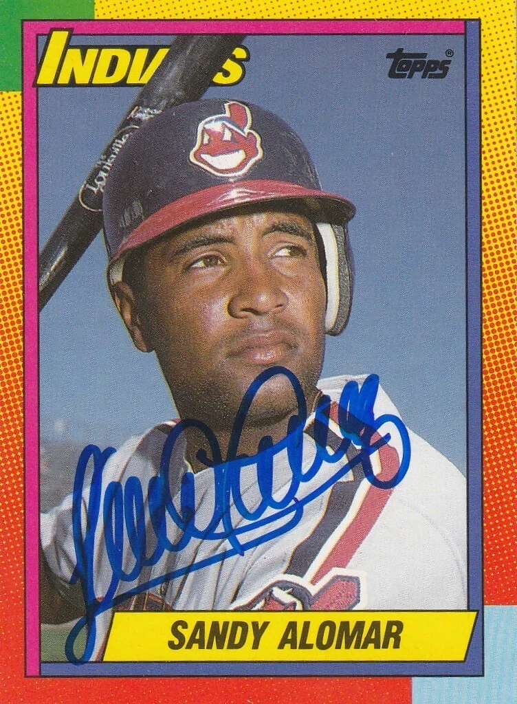 SANDY ALOMAR JR  CLEVELAND INDIANS  SIGNED 1990 TOPPS TRADED  CARD #2T