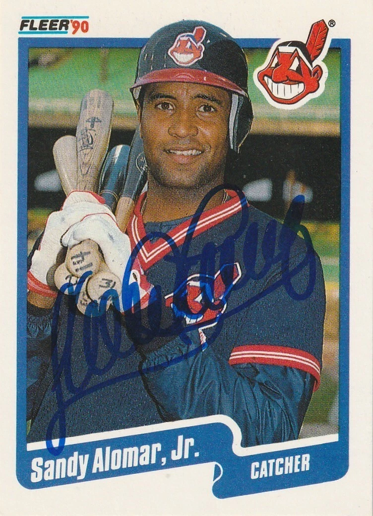SANDY ALOMAR JR  CLEVELAND INDIANS  SIGNED 1990 FLEER  CARD #U-89