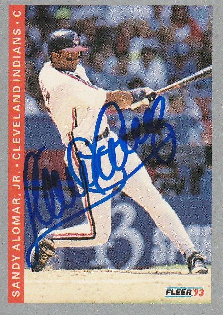 SANDY ALOMAR JR  CLEVELAND INDIANS  SIGNED 1993 FLEER  CARD #212
