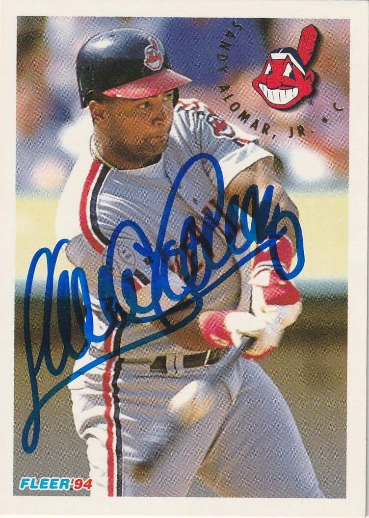 SANDY ALOMAR JR  CLEVELAND INDIANS  SIGNED 1993 FLEER  CARD #98