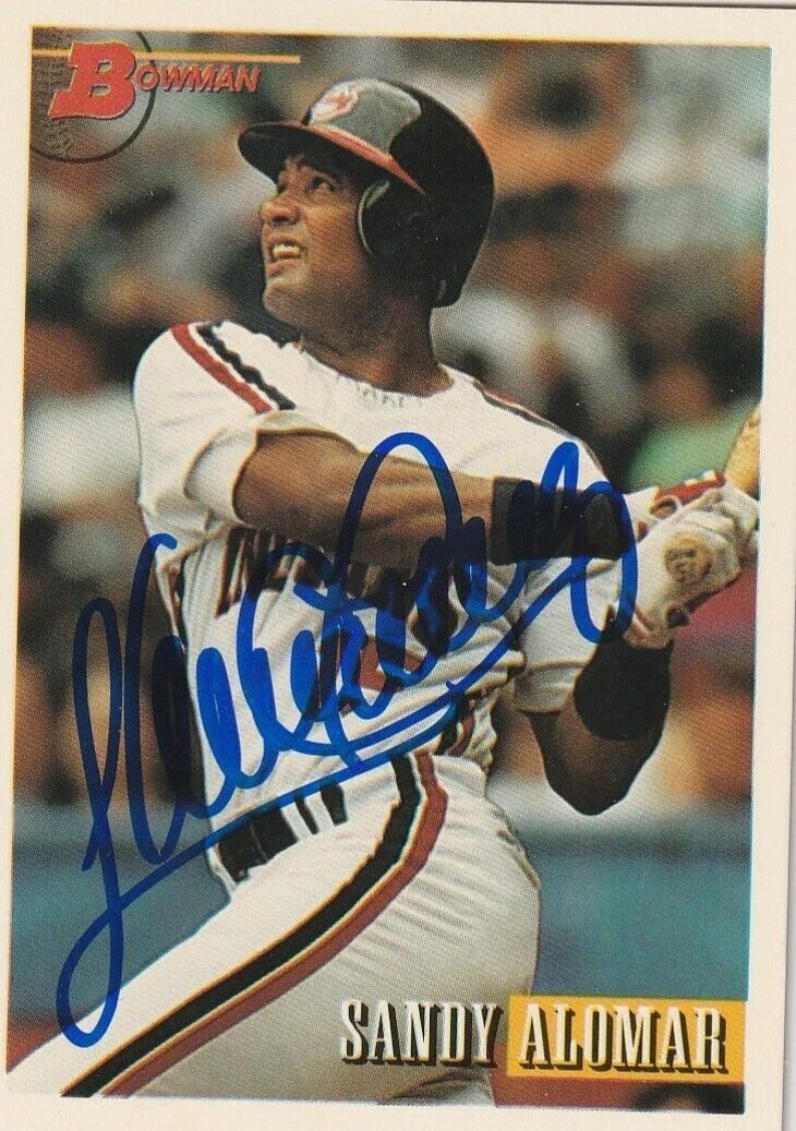 SANDY ALOMAR JR  CLEVELAND INDIANS  SIGNED 1993 BOWMAN  CARD #93