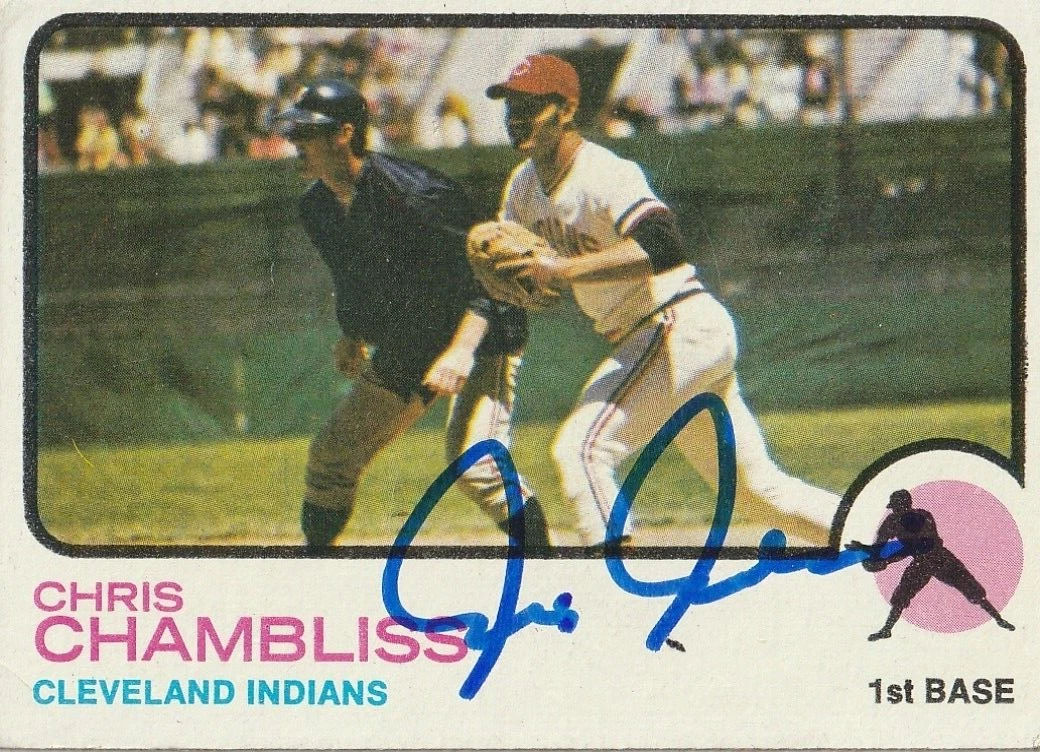 CHRIS CHAMBLISS CLEVELAND INDIANS  SIGNED 1973 TOPPS CARD #11
