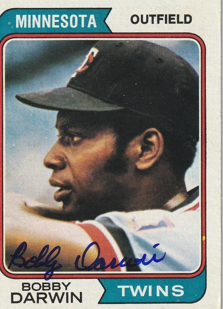 BOBBY DARWIN MINNESOTA TWINS  SIGNED 1974 TOPPS CARD #527