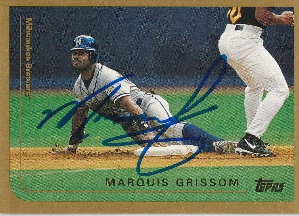 MARQUIS GRISSOM MILWAUKEE BREWERS  SIGNED 1999 TOPPS CARD #383