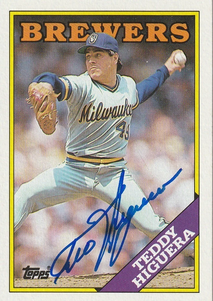 TED HIGUERA MILWAUKEE BREWERS  SIGNED 1988 TOPPS CARD #110