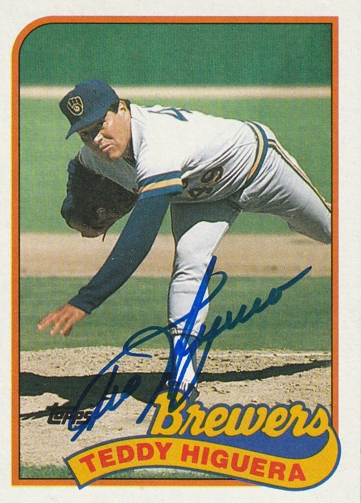 TED HIGUERA MILWAUKEE BREWERS  SIGNED 1989 TOPPS CARD #595