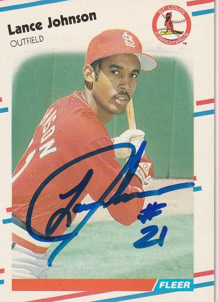 LANCE JOHNSON ST. LOUIS CARDINALS  SIGNED 1988 FLEER CARD #37