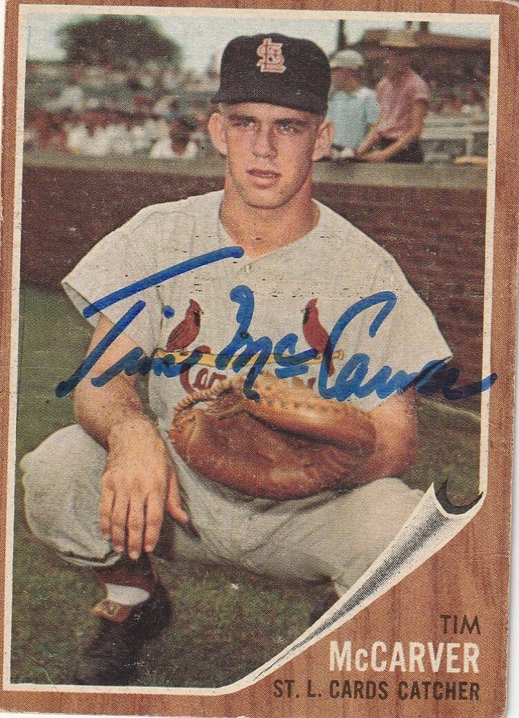 TIM MCCARVER ST. LOUIS CARDINALS  SIGNED 1962 TOPPS CARD #167